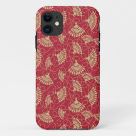 Capa Para iPhone 11 Ventiladores Dourados japoneses em vermelho