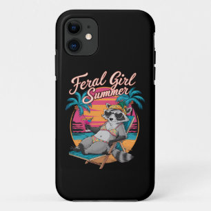 Capa Para iPhone 11 Verão de Garota Selvagem na Praia, Guaxinim Engraç
