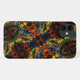 Capa Para iPhone 11 Verde Amarelo Vermelho no Papel Escuro Flor e Dest