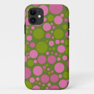 Capa Para iPhone 11 Verde de musgo escuro & bolinhas cor-de-rosa