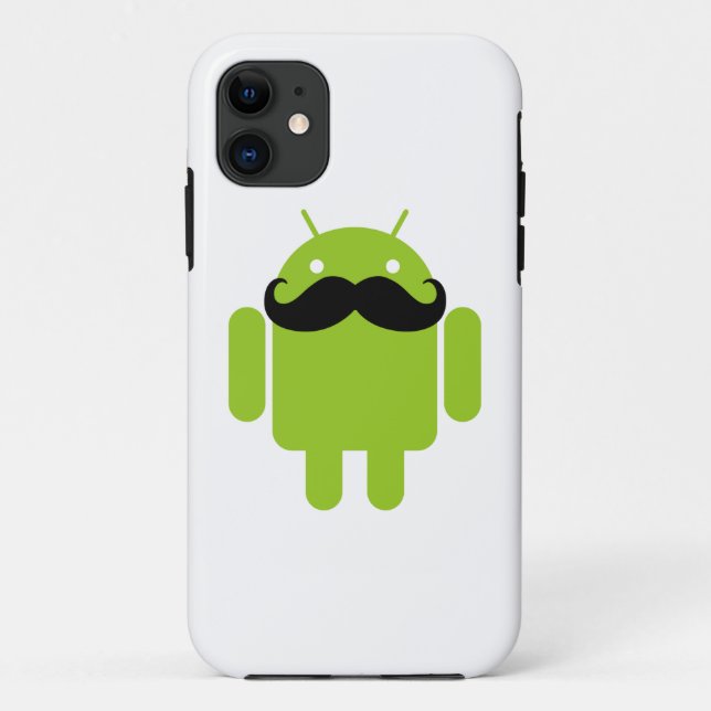 Capa Para iPhone 11 Verde limão Android Robot Mustache (Verso)