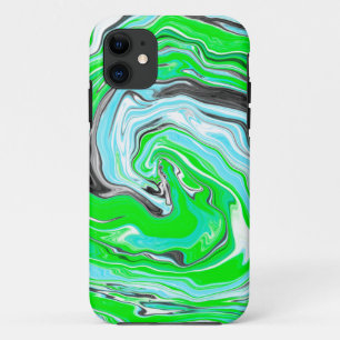 Capa Para iPhone 11 Verde limão e mármore azul como roxos