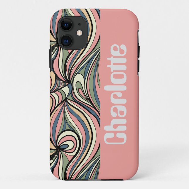 Capa Para iPhone 11 Verde Sage, Rosa Esbranquiçado, Rolo Retro Azul Du (Verso)