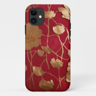 Capa Para iPhone 11 Vermelho com lótus dourado