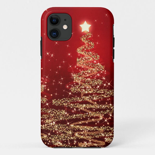 Capa Para iPhone 11 Vermelho de Árvores Baleares Elegante de Natal (Verso)