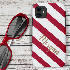 Capa Para iPhone 11 Vermelho e Branco Diagonal Strike Personalizado