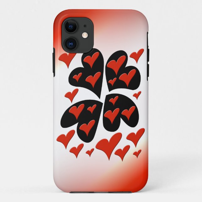 Capa Para iPhone 11 Vermelho em Corações Pretos (Verso)