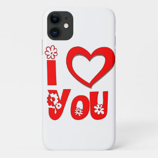 Capa Para iPhone 11 Vermelho Eu Te Amo Gráfico de Coração Minimalista 