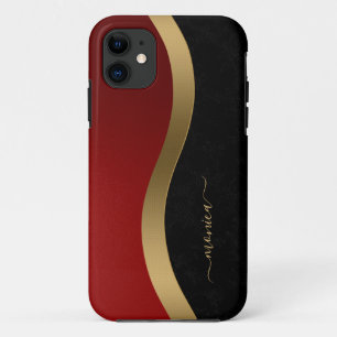 Capa Para iPhone 11 Vermelho preto elegante e Dourado personalizado