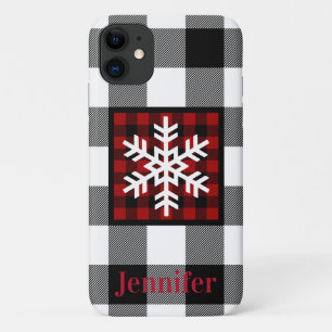 Capa Para iPhone 11 Vermelho, Preto, Xadrez Branca de Buffalo, Floco d