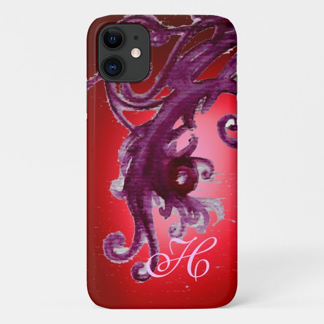 CAPA PARA iPhone 11 VERMELHOS E MONOGRAMAS FLORAIS (Verso)