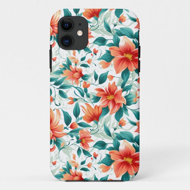 Capa Para iPhone 11 Vibrant Orange Floral Garden Pattern - Elegant Tea (Verso)