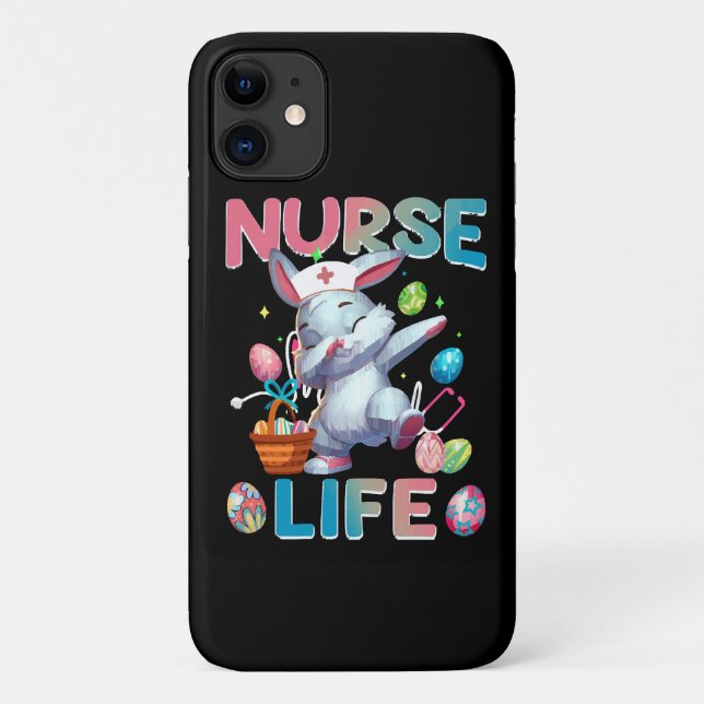 Capa Para iPhone 11 Vida de Enfermeira Fofa Coelho de Páscoa Dabbing (Verso)