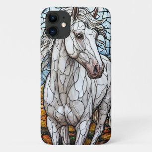 Capa Para iPhone 11 Vidro colorido Cavalo Branco