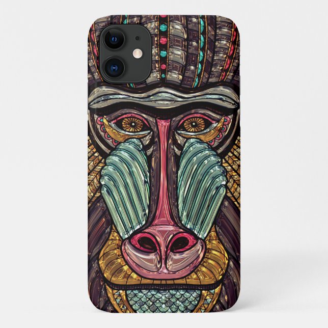 Capa Para iPhone 11 Vidro escondido parece obra de arte africana anima (Verso)