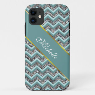 Capa Para iPhone 11 Vidro Escuro e Zigzag Teal