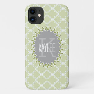 Capa Para iPhone 11 Vinha Monograma De Latite Branca Verde