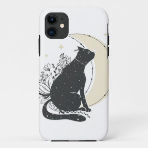 Capa Para iPhone 11 Vintage Art Moon Cat