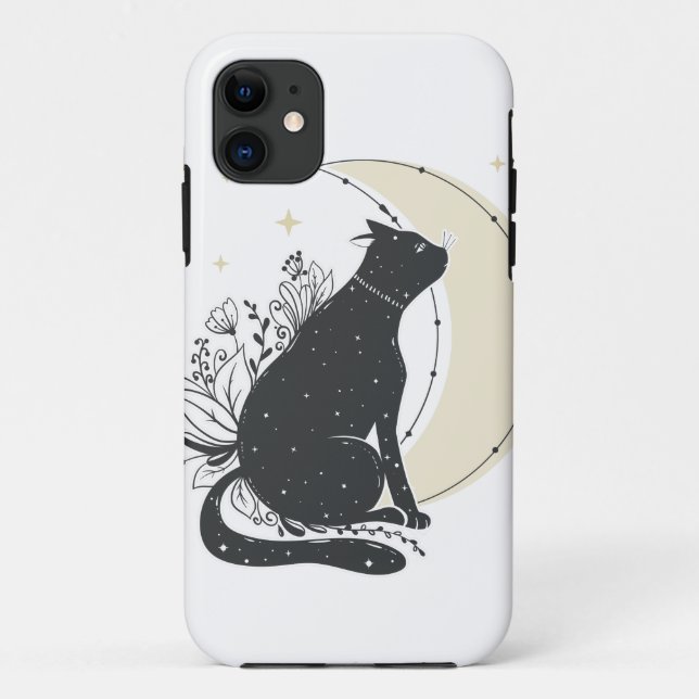 Capa Para iPhone 11 Vintage Art Moon Cat (Verso)