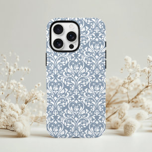 Capa Para iPhone 11 Vintage Dusty Cor damasco Floral Branca e Azul