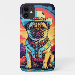 Capa Para iPhone 11 Vintage English Buldogue Cowboy Engraçado Western 