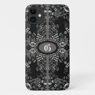 Capa Para iPhone 11 Vintage Flower Garden Black & White Monogramed