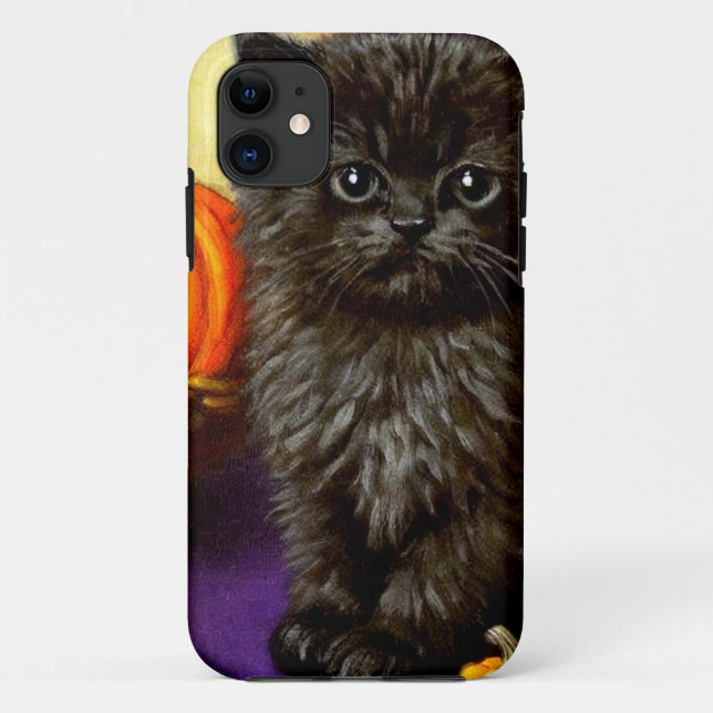 Capa Para iPhone 11 Vintage Halloween Kitten (Verso)