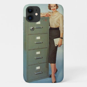 Capa Para iPhone 11 Vintage "Lady & Her Filing Cabinet" iPhone 11 Case