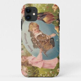Capa Para iPhone 11 Vintage Páscoa Victorian Girl & Boy