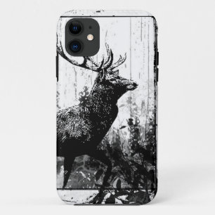 Capa Para iPhone 11 Vintage Stag in Black and White, Veado Animal