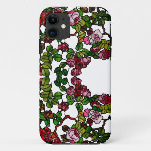 Capa Para iPhone 11 Vintage Tiffany, vidro colado, rosa e rosas vermel