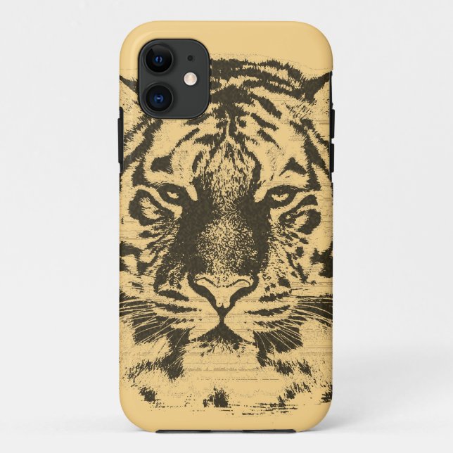Capa Para iPhone 11 Vintage Tiger Face (Verso)