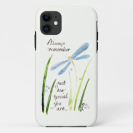 Capa Para iPhone 11 Vintage Watercolor Dragonfly Sempre Lembrar texto