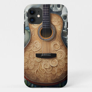 Capa Para iPhone 11 Violão e crânios, Violão Musical, Acústico,