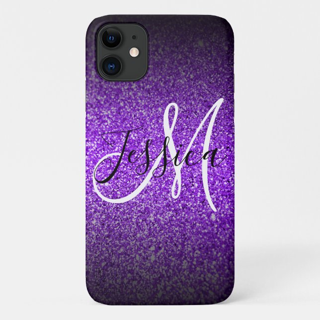 Capa Para iPhone 11 Violet Black Glitter Ombre Personalizado (Verso)