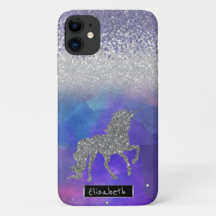 Capa Para iPhone 11 Violet Diamantes, Glitter Unicorn