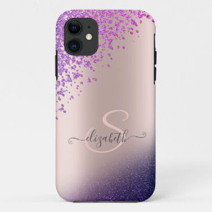 Capa Para iPhone 11 Violet Glitter Ombre Diamantes