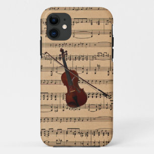Capa Para iPhone 11 Violin com Background de Música em Folha
