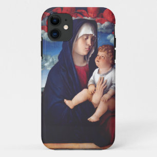 Capa Para iPhone 11 Virgem Maria com Jesus bebê e cereias vermelhas