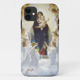 Capa Para iPhone 11 Virgem Maria e Jesus com anjos