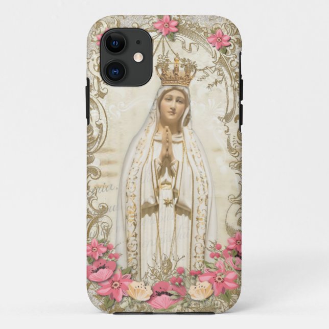 Capa Para iPhone 11 Virgem Maria Fatima Santa Rosário Religioso (Verso)