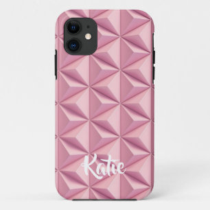 Capa Para iPhone 11 Volume de Formas Geométricas Rosa Moderno 3D Nome