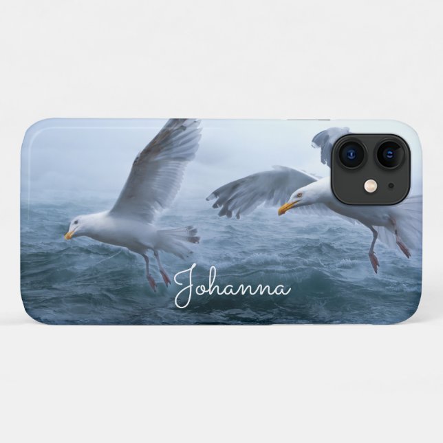 Capa Para iPhone 11 Voo de gaivotas sobre o mar (Verso (horizontal))