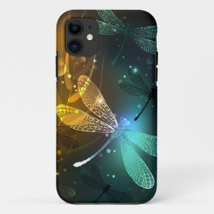 Capa Para iPhone 11 Voo luminoso verde de libélula