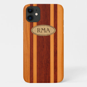 Capa Para iPhone 11 Waikokos Hawaiian Faux Wood Surfboard Monograma