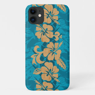 Capa Para iPhone 11 Waikoloa Faux Wood Havaiano Hibiscus Floral Teal