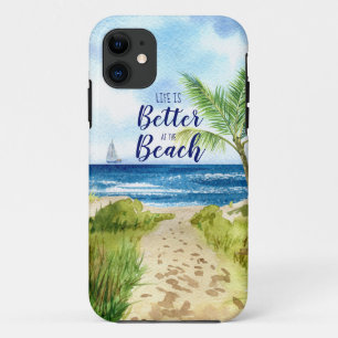 Capa Para iPhone 11 Watercolor Beach Scene Life é Melhor na Praia