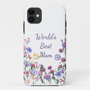 Capa Para iPhone 11 Watercolor Garden Flowers World's Best Mãe