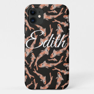 Capa Para iPhone 11 Watercolor Orange Koi Fish Black Personalizado