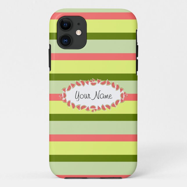 Capa Para iPhone 11 Watermelon Stripe Clássica "Name" (Verso)